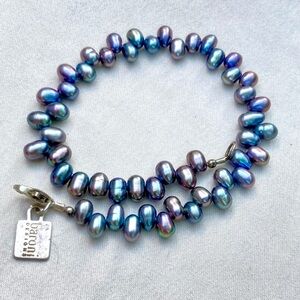 Baroni Peacock Colors Potato Pearl Bracelet Lobster Claw Clasp 7" NEW!